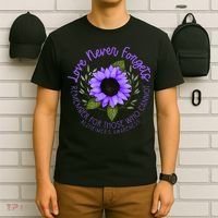 Alzheimer Awareness And Women Purple Sunflower T-Shirt thumb 6