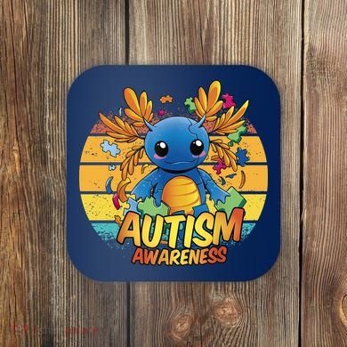 Axolotl Autism Awareness Funny Retro Vintage Coaster