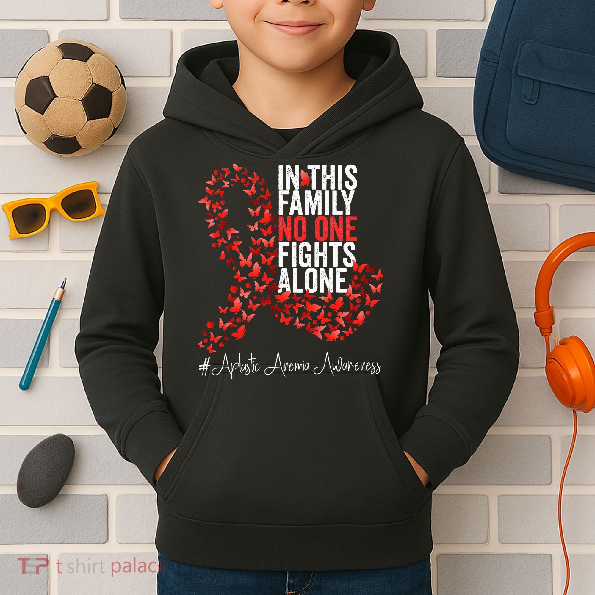 Aplastic Anemia Awareness Month Red Ribbon Kids Hoodie