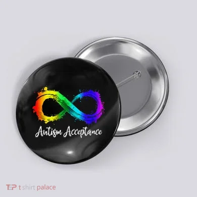 Autism Awareness Acceptance Rainbow Infinity Symbol Button