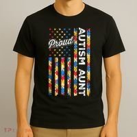 Autism Awareness Apparel USA Flag Proud Autism Aunt Autism Awareness T-Shirt thumb 3