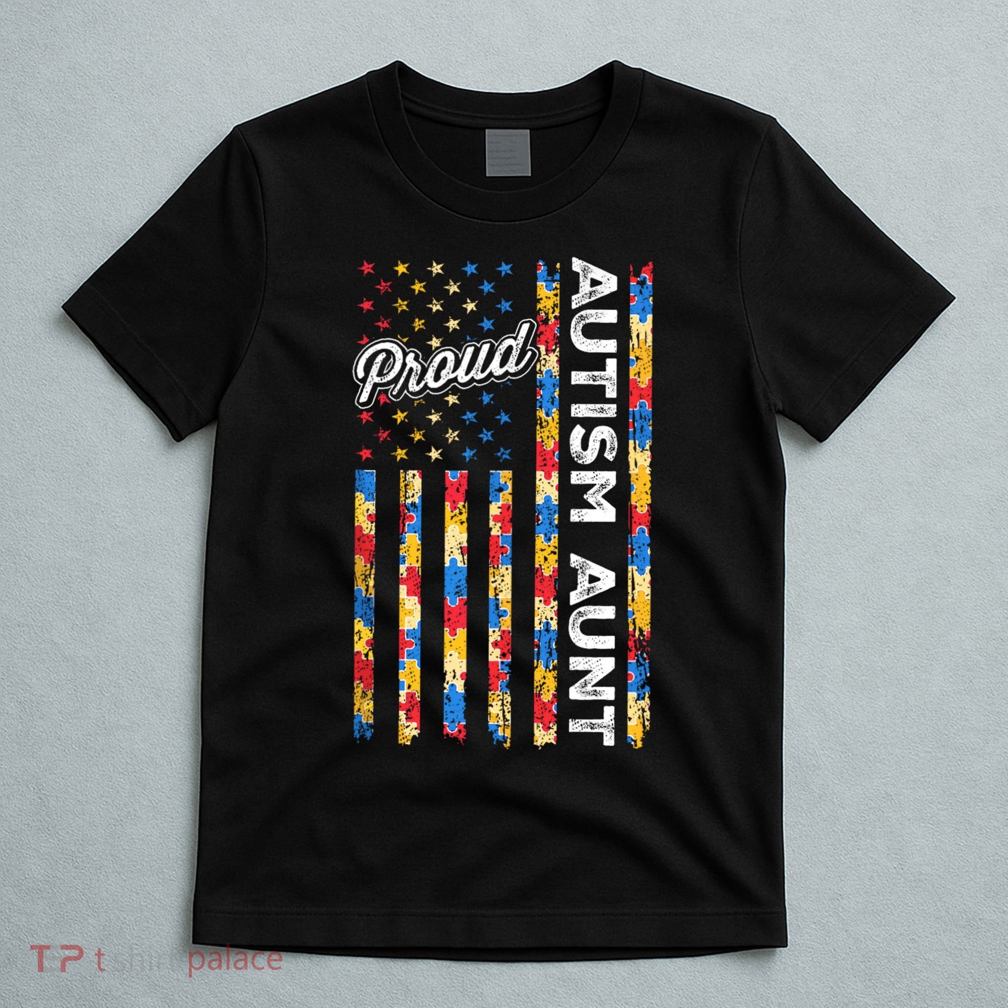Autism Awareness Apparel USA Flag Proud Autism Aunt Autism Awareness T-Shirt