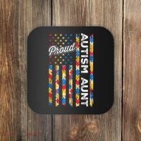 Autism Awareness Apparel USA Flag Proud Autism Aunt Autism Awareness Coaster thumb 0