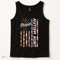 Autism Awareness Apparel USA Flag Proud Autism Aunt Autism Awareness Tank Top thumb 2