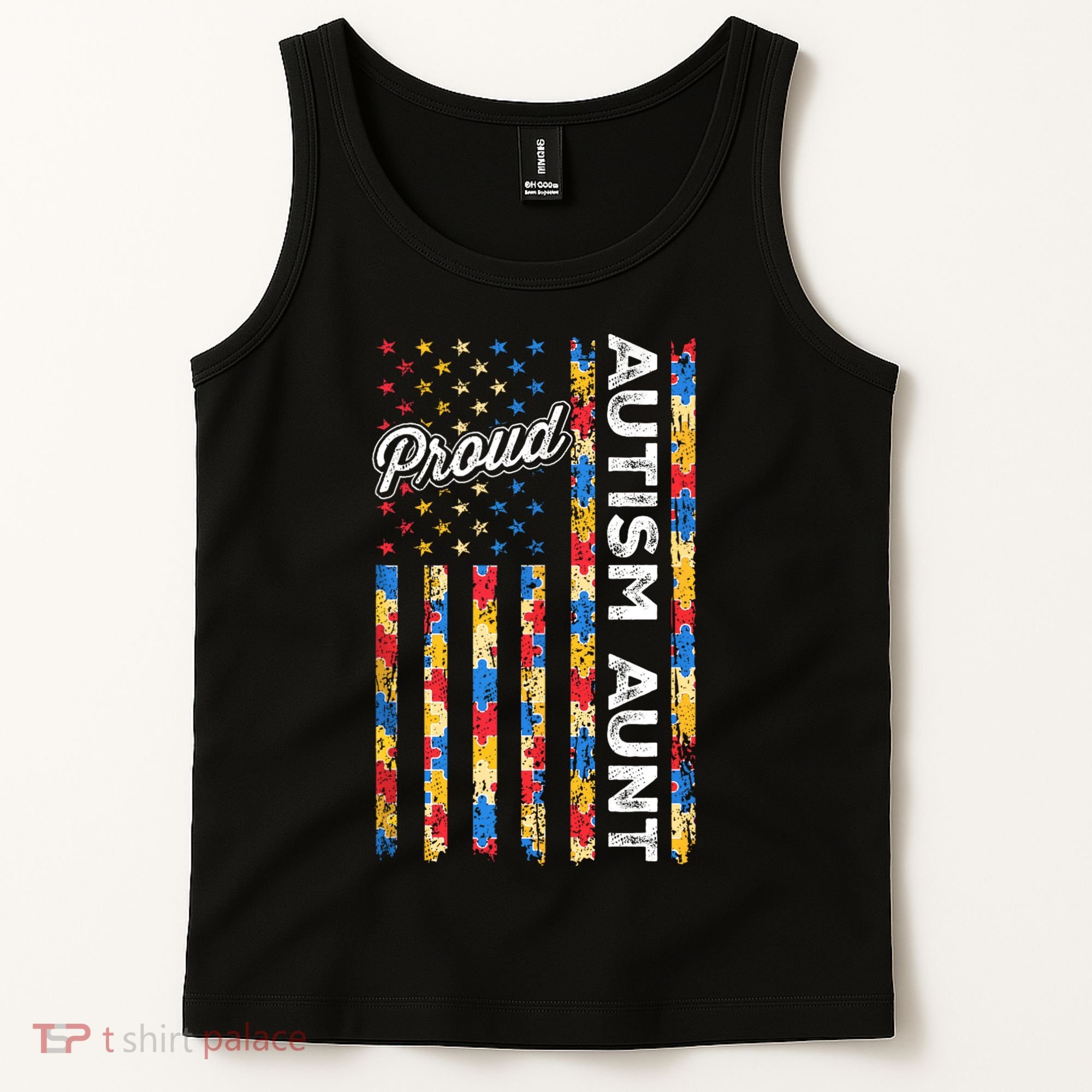 Autism Awareness Apparel USA Flag Proud Autism Aunt Autism Awareness Tank Top