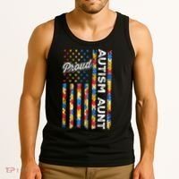Autism Awareness Apparel USA Flag Proud Autism Aunt Autism Awareness Tank Top thumb 3