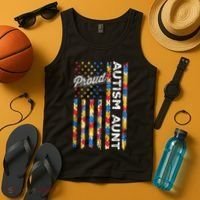Autism Awareness Apparel USA Flag Proud Autism Aunt Autism Awareness Tank Top thumb 4