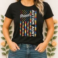 Autism Awareness Apparel USA Flag Proud Autism Aunt Autism Awareness Women's T-Shirt thumb 2