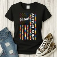 Autism Awareness Apparel USA Flag Proud Autism Aunt Autism Awareness Women's T-Shirt thumb 3