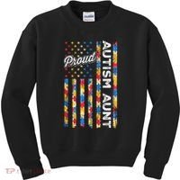 Autism Awareness Apparel USA Flag Proud Autism Aunt Autism Awareness Kids Sweatshirt thumb 0