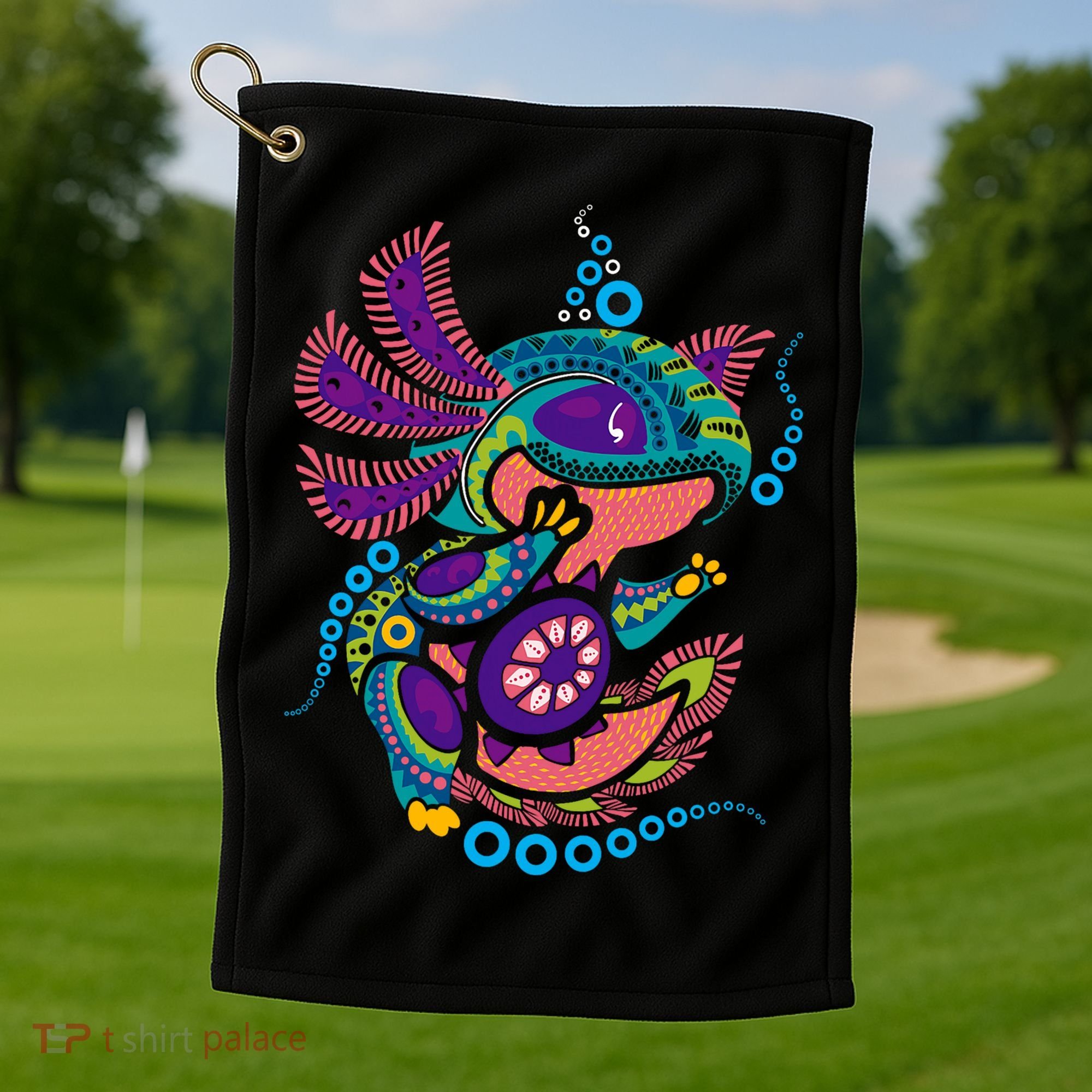 Axolotl Art Aztec Mexican Salamander Mexico Cinco De Mayo Golf Towel