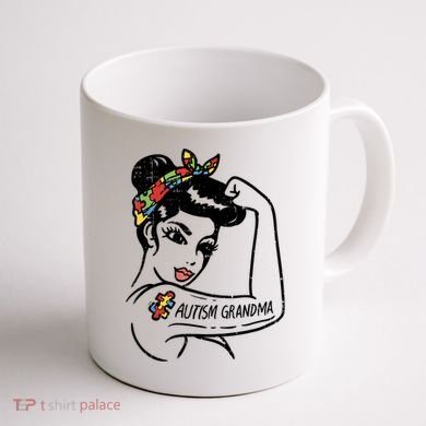 Autism   Autistic Awareness Puzzle Grandma Coffee Mug back