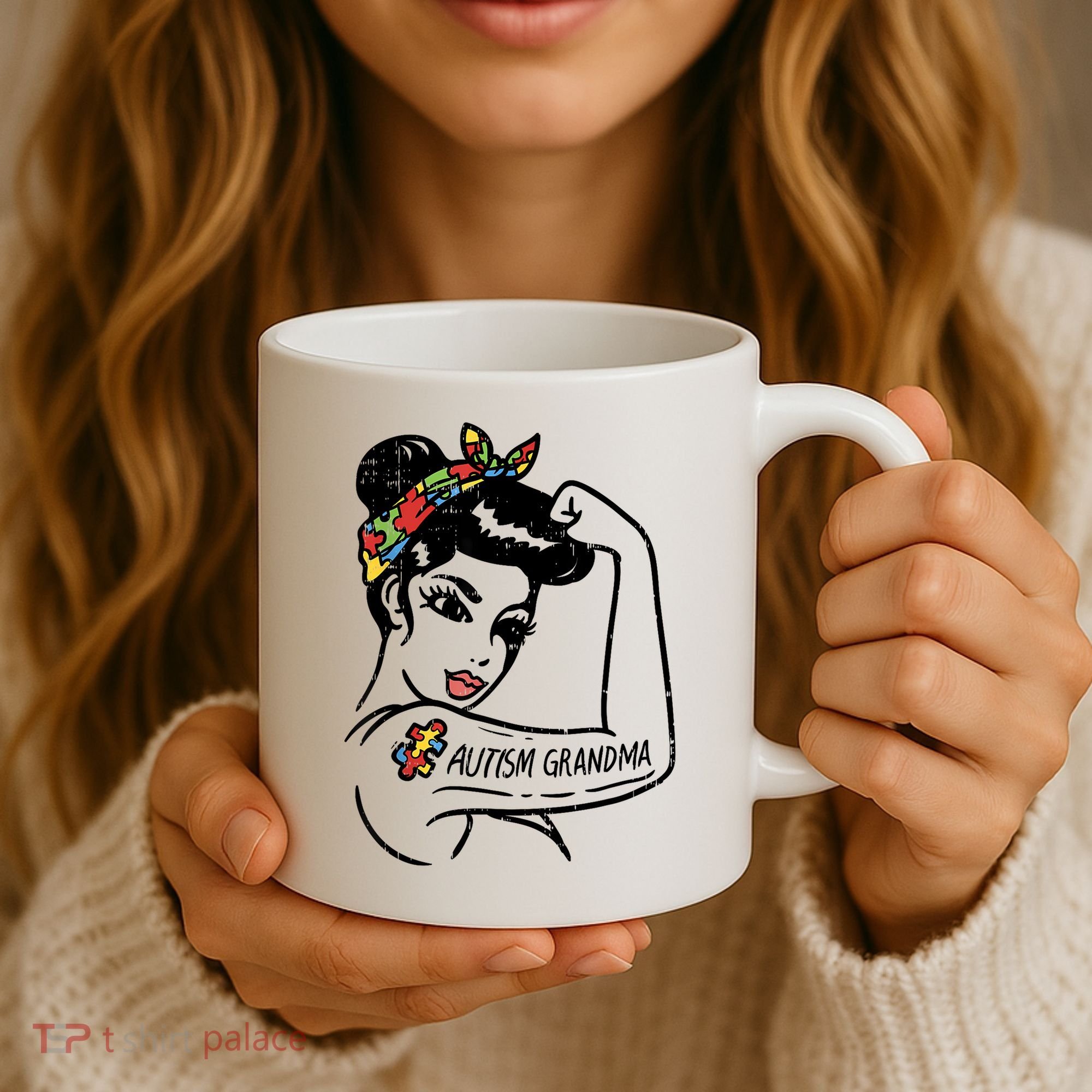 Autism   Autistic Awareness Puzzle Grandma Coffee Mug