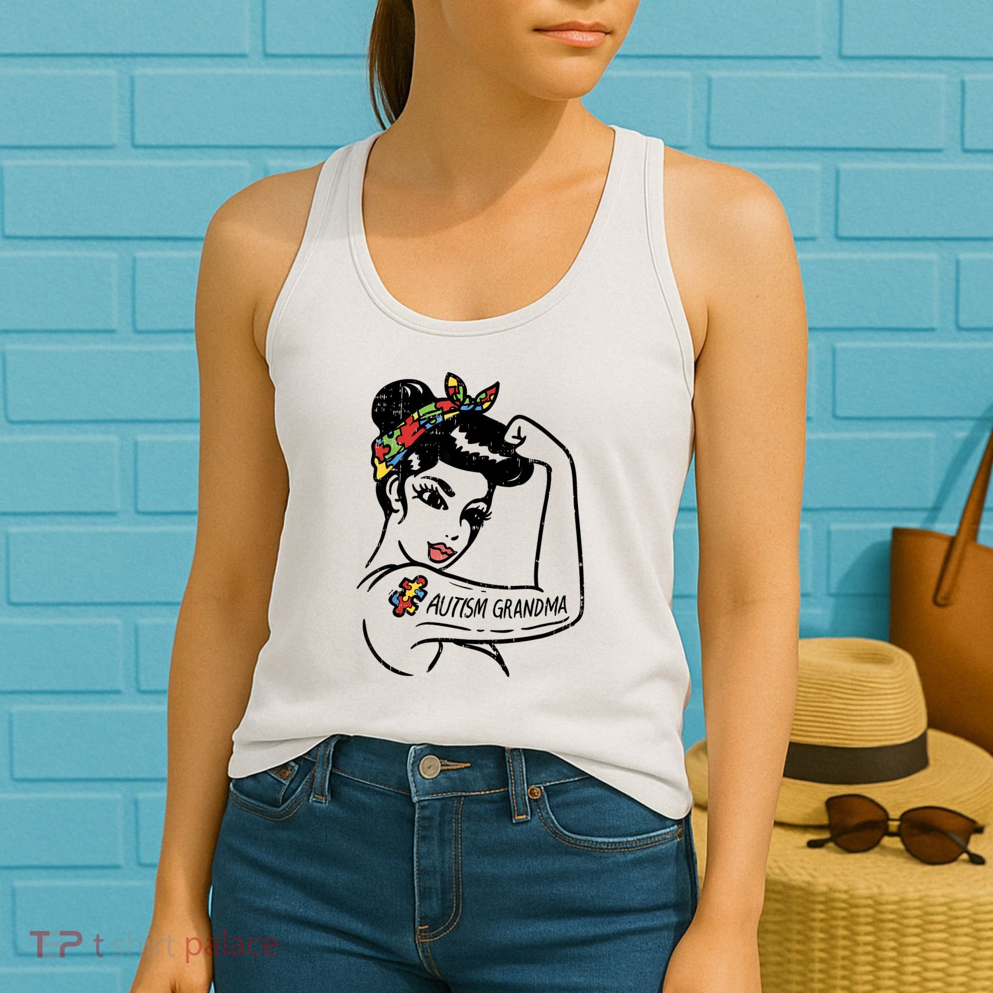 Autism   Autistic Awareness Puzzle Grandma Women's Tank Top