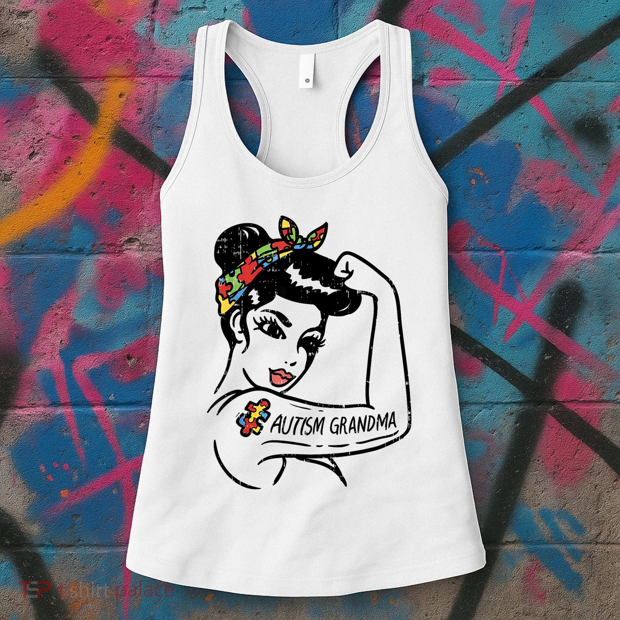Autism   Autistic Awareness Puzzle Grandma Women's Tank Top