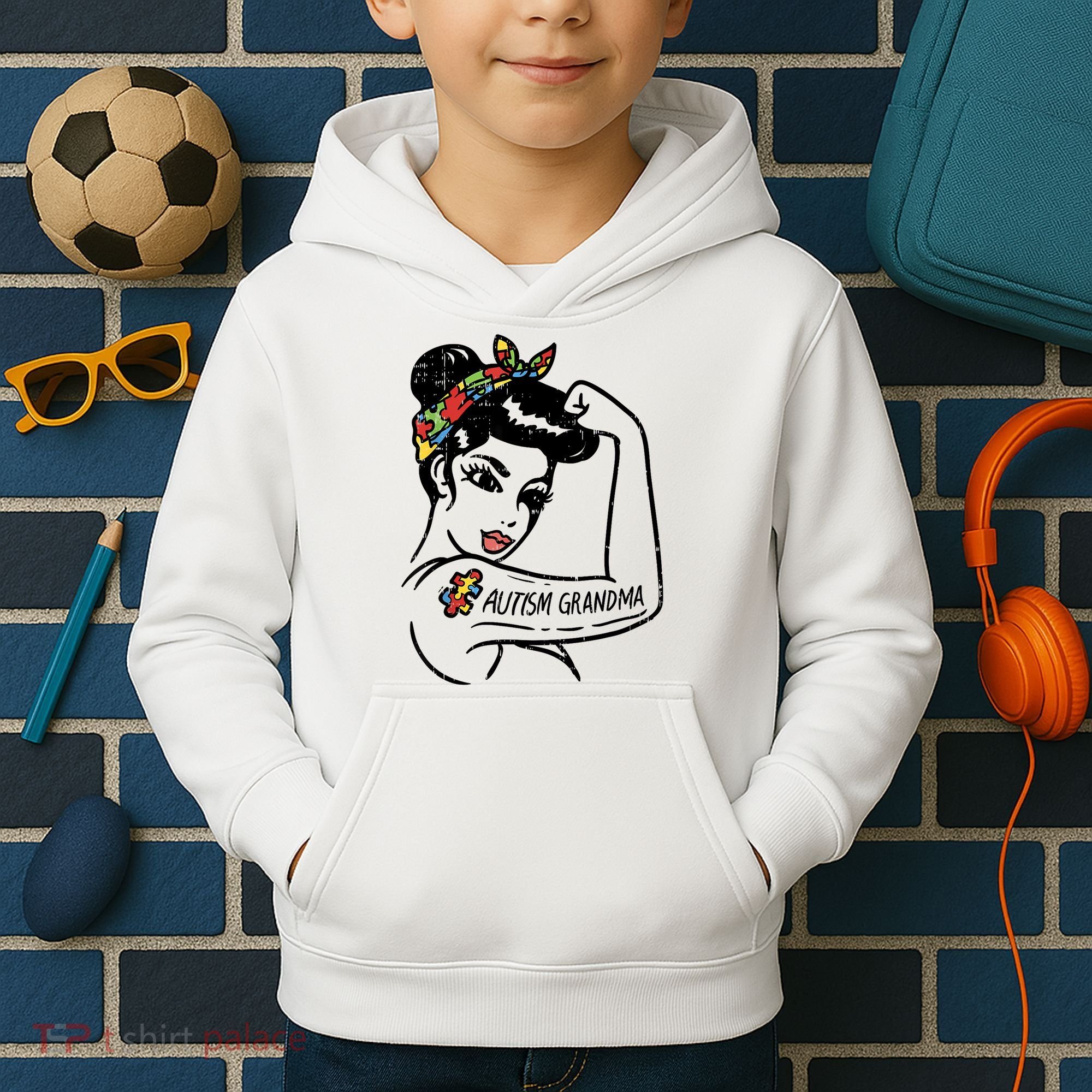 Autism   Autistic Awareness Puzzle Grandma Kids Hoodie