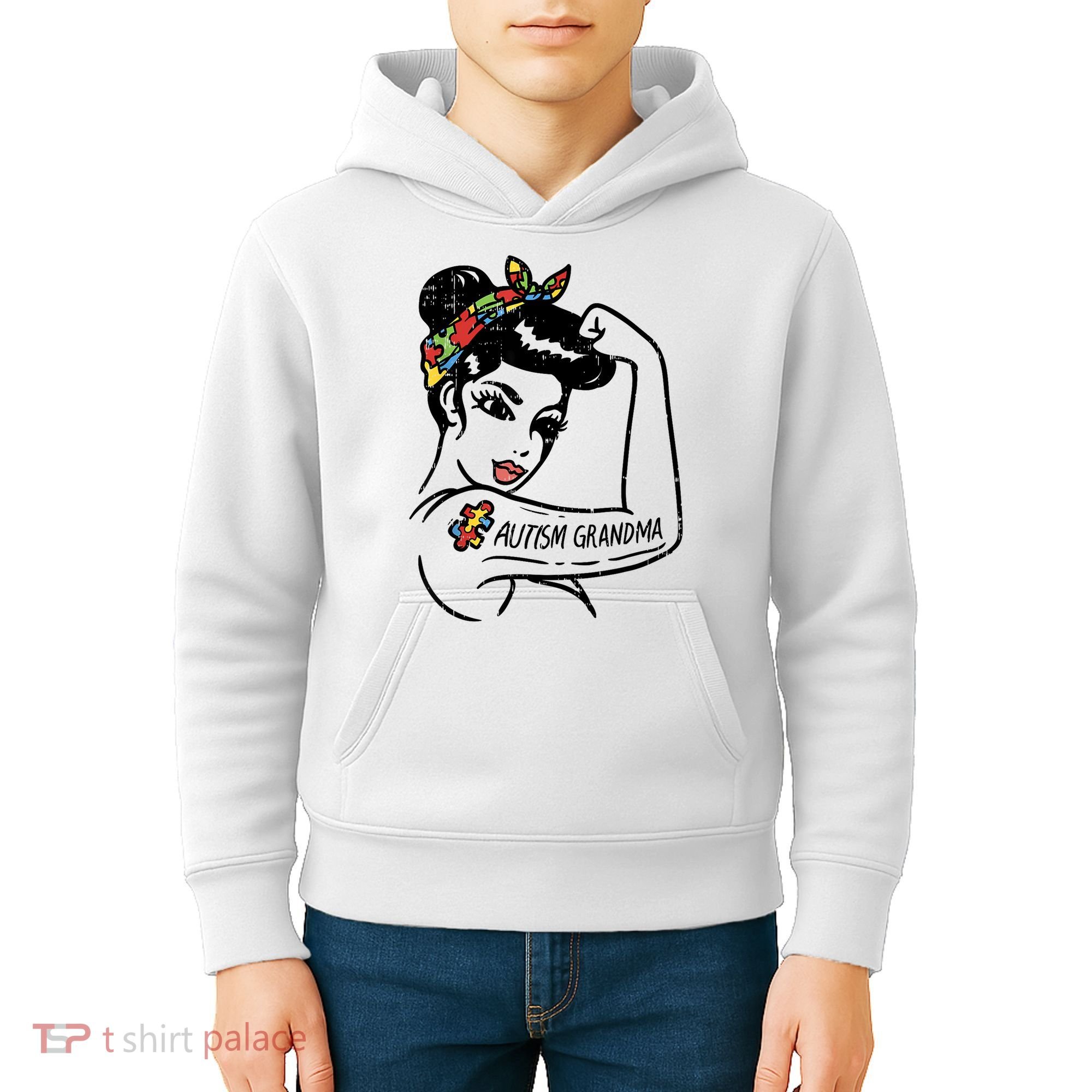 Autism   Autistic Awareness Puzzle Grandma Kids Hoodie