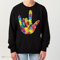 Autism Awareness ASL I Love You Puzzle Hand Women's Sweatshirt thumb 0