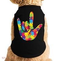 Autism Awareness ASL I Love You Puzzle Hand Doggie Tank thumb 0