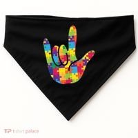 Autism Awareness ASL I Love You Puzzle Hand USA-Made Doggie Bandana thumb 0