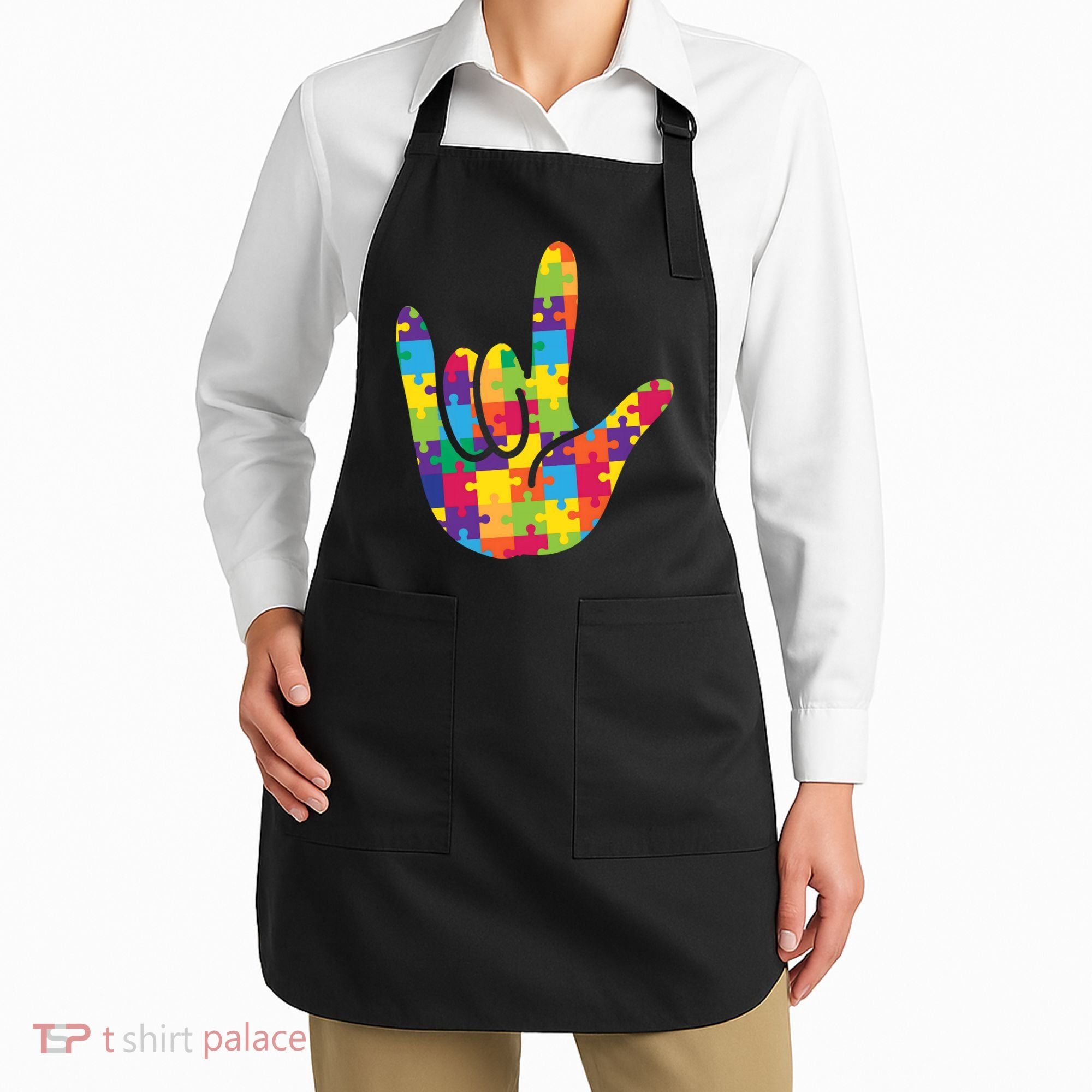 Autism Awareness ASL I Love You Puzzle Hand Apron