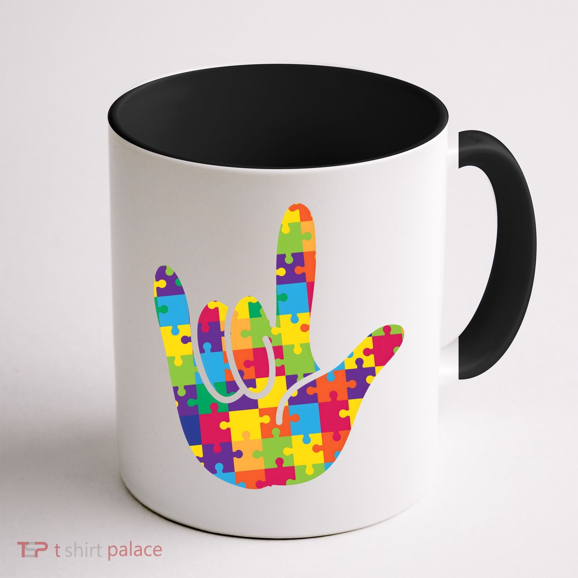 Autism Awareness ASL I Love You Puzzle Hand Coffee Mug