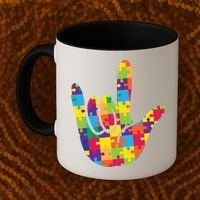 Autism Awareness ASL I Love You Puzzle Hand Coffee Mug thumb 2