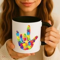 Autism Awareness ASL I Love You Puzzle Hand Coffee Mug thumb 3