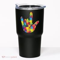 Autism Awareness ASL I Love You Puzzle Hand Tumbler thumb 0