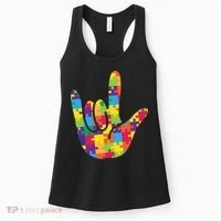 Autism Awareness ASL I Love You Puzzle Hand Women's Tank Top thumb 0