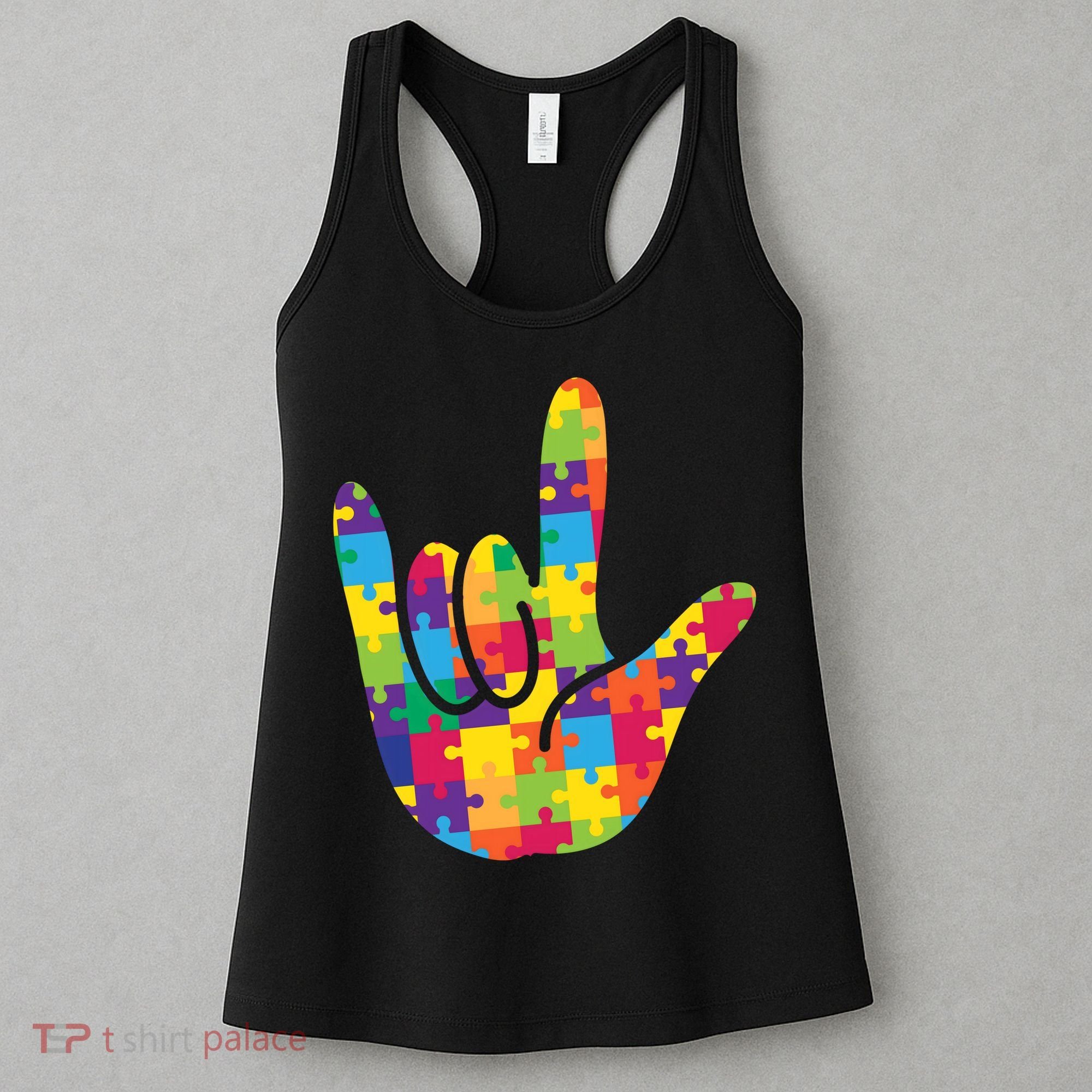 Autism Awareness ASL I Love You Puzzle Hand Women's Tank Top