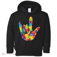 Autism Awareness ASL I Love You Puzzle Hand Toddler Hoodie thumb 0