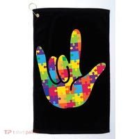 Autism Awareness ASL I Love You Puzzle Hand Golf Towel thumb 0