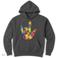 Autism Awareness ASL I Love You Puzzle Hand Hoodie thumb 0
