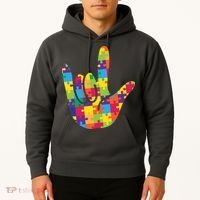 Autism Awareness ASL I Love You Puzzle Hand Hoodie thumb 2