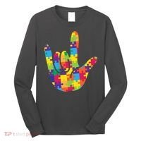 Autism Awareness ASL I Love You Puzzle Hand Long Sleeve Shirt thumb 0