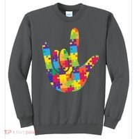 Autism Awareness ASL I Love You Puzzle Hand Sweatshirt thumb 0