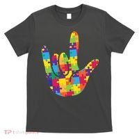 Autism Awareness ASL I Love You Puzzle Hand T-Shirt thumb 0