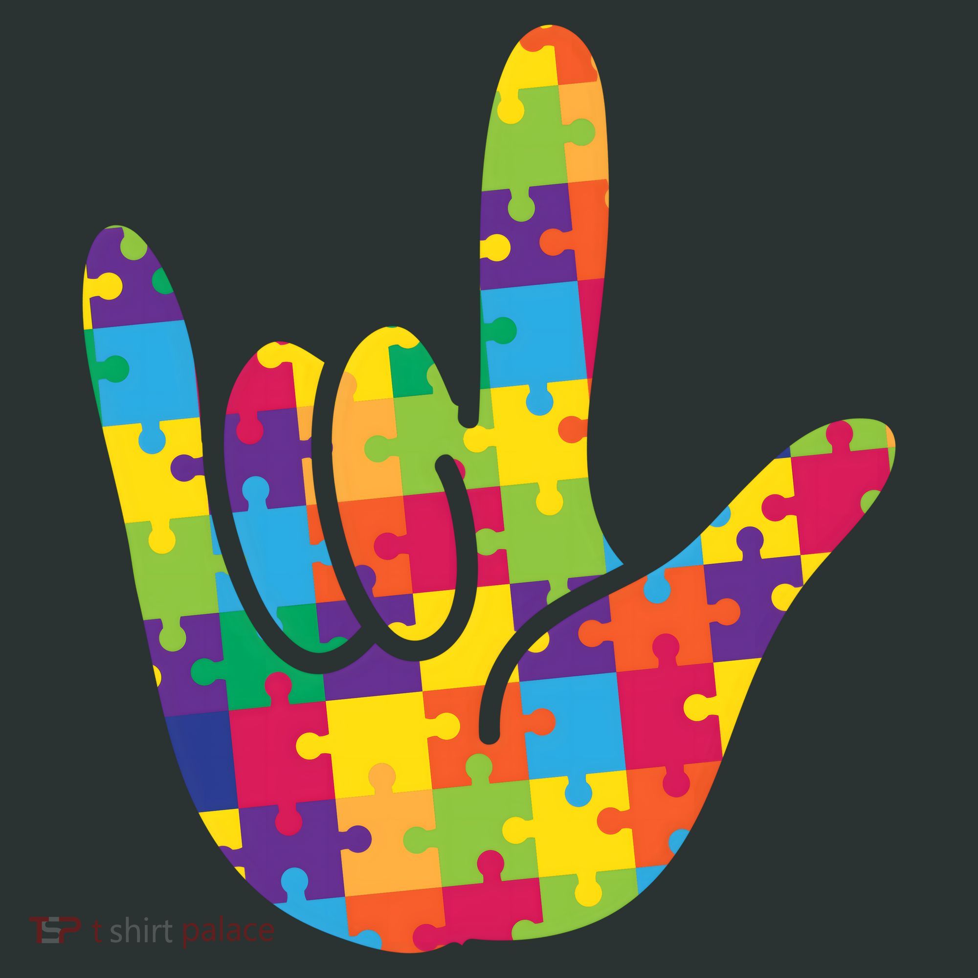 Autism Awareness ASL I Love You Puzzle Hand T-Shirt