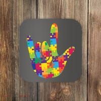Autism Awareness ASL I Love You Puzzle Hand Coaster thumb 0