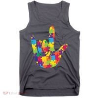 Autism Awareness ASL I Love You Puzzle Hand Tank Top thumb 0