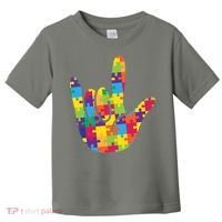 Autism Awareness ASL I Love You Puzzle Hand Toddler T-Shirt thumb 0