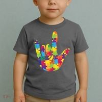 Autism Awareness ASL I Love You Puzzle Hand Toddler T-Shirt thumb 2