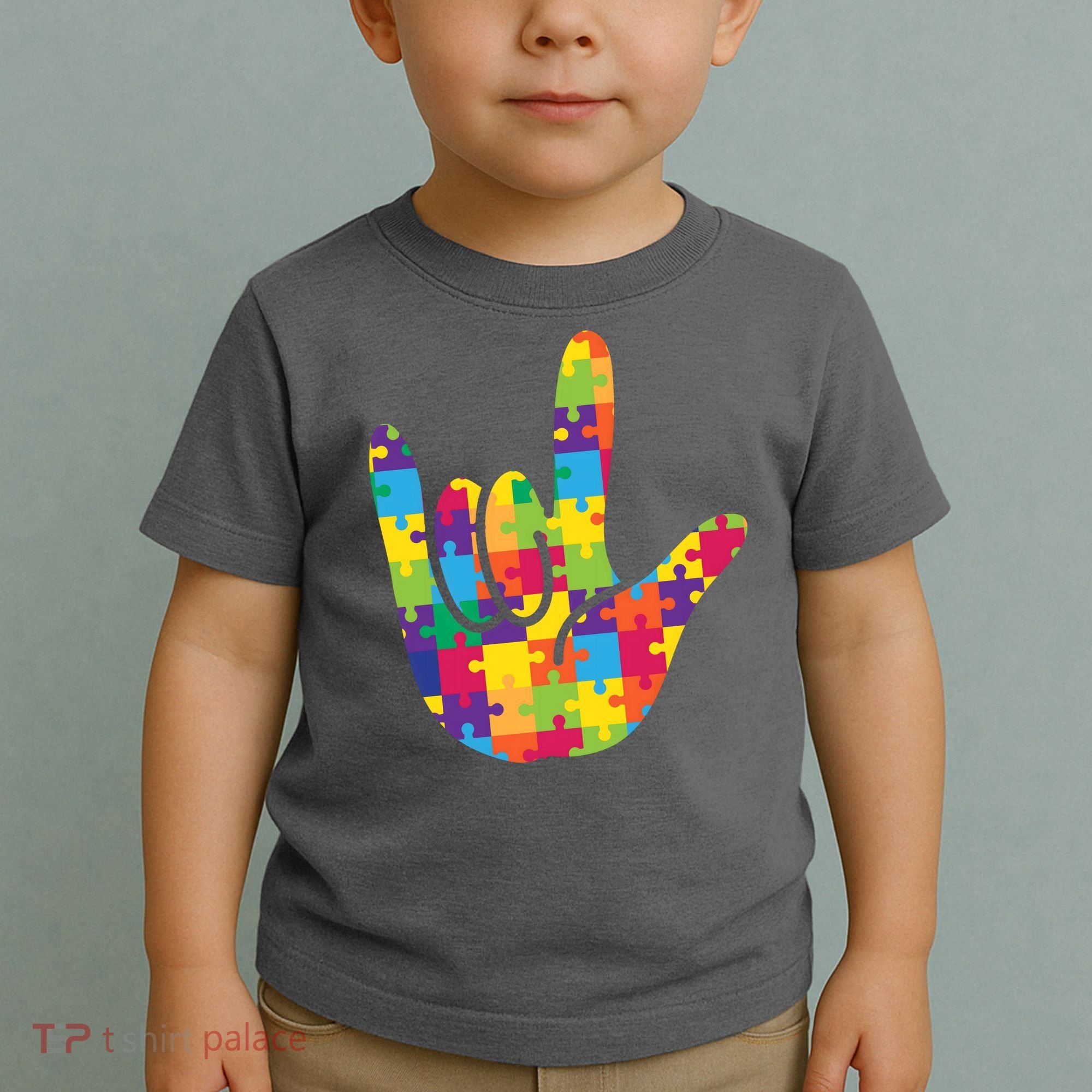 Autism Awareness ASL I Love You Puzzle Hand Toddler T-Shirt