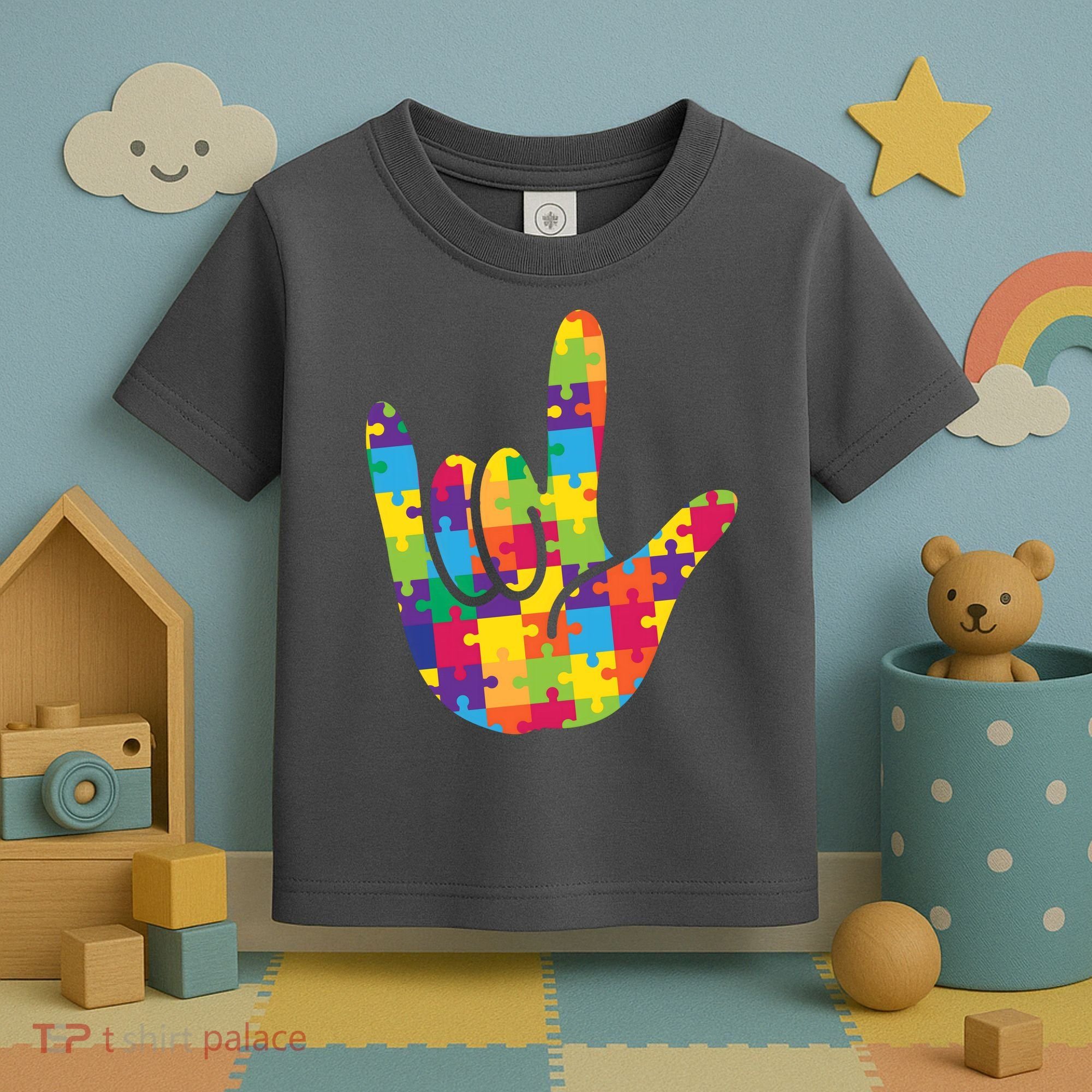 Autism Awareness ASL I Love You Puzzle Hand Toddler T-Shirt