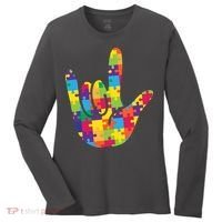 Autism Awareness ASL I Love You Puzzle Hand Women's Long Sleeve Shirt thumb 0