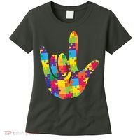 Autism Awareness ASL I Love You Puzzle Hand Women's T-Shirt thumb 0