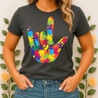 Autism Awareness ASL I Love You Puzzle Hand Women's T-Shirt thumb 2