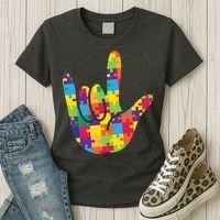 Autism Awareness ASL I Love You Puzzle Hand Women's T-Shirt thumb 3