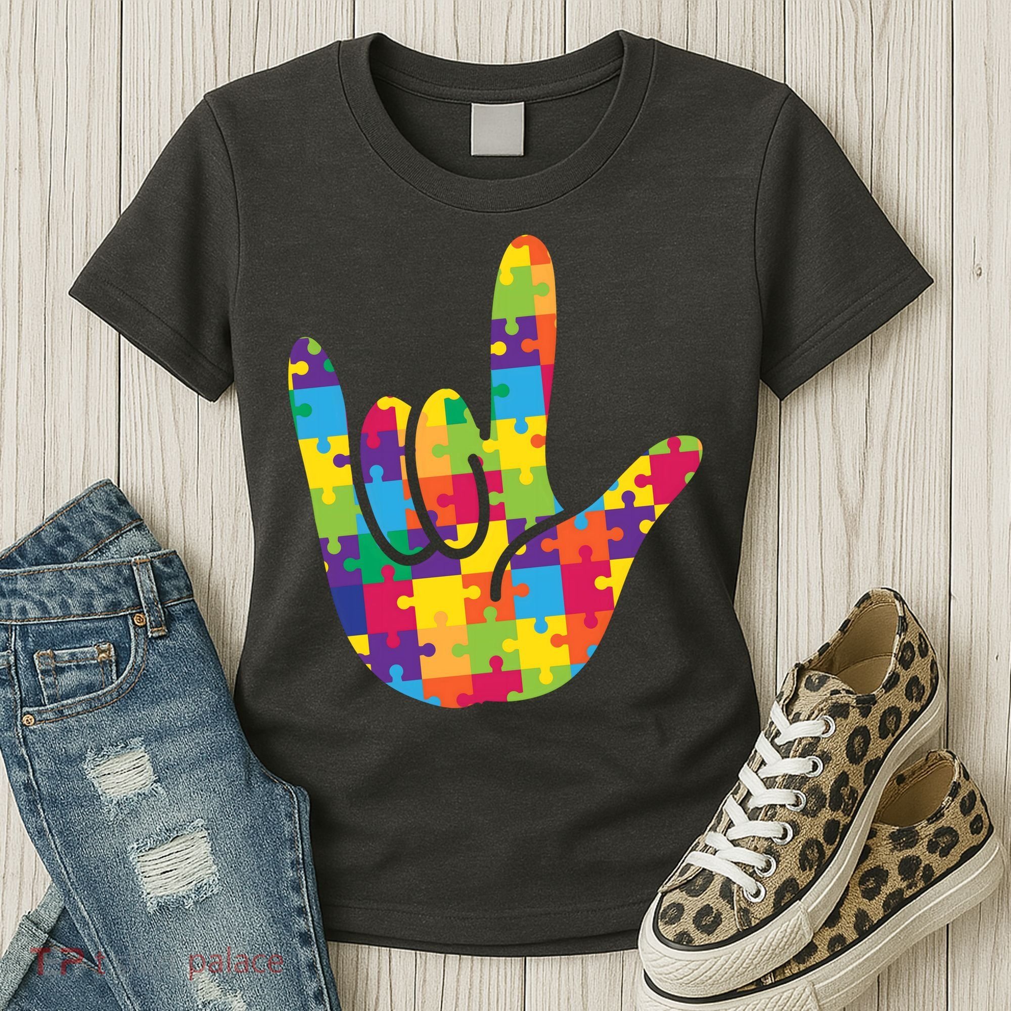 Autism Awareness ASL I Love You Puzzle Hand Women's T-Shirt